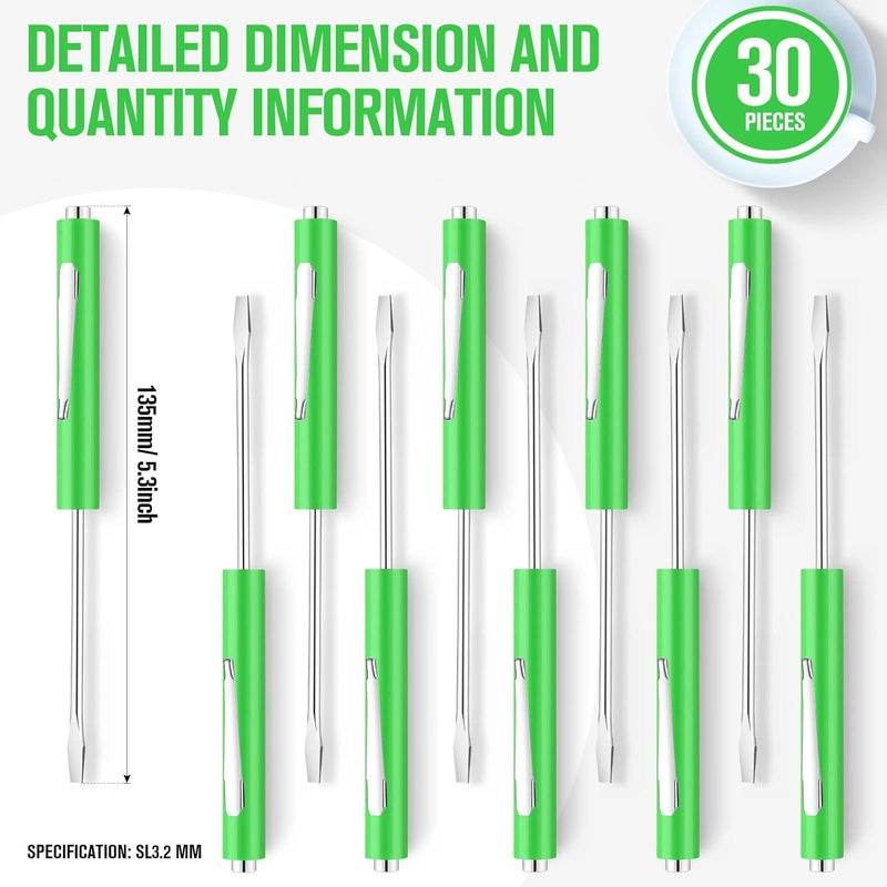 Minatee 30 Pcs Pocket Screwdriver Mini Tops and Pocket Clips Magnetic Slotted Screwdriver with Magnet Small Slotted Screw Driver for Mechanical Electrician Technician Repair Tool(Green) - Image 2